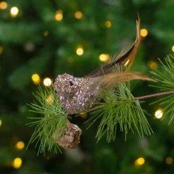 Northlight Animals>5.5" Left-Facing Champagne Gold Beaded Clip On Bird Christmas Ornament