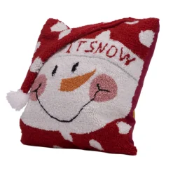 Pillows & Throws*Glitzhome 14" Let It Snow Hand Hooked Snowman Christmas Throw Pillow