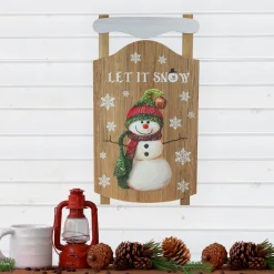 Signs & Plaques*Northlight 24" Let It Snow Wooden Sled Snowman And Snowflakes Wall Sign