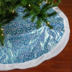 48 Inch And Smaller*Northlight 48" Light Blue Iridescent Mesh Glittered Snowflakes Christmas Tree Skirt