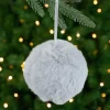 Northlight Balls>3" Light Gray Furry Plush Ball Hanging Christmas Ornament