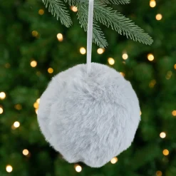Northlight Balls>3" Light Gray Furry Plush Ball Hanging Christmas Ornament