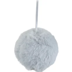 Northlight Balls>3" Light Gray Furry Plush Ball Hanging Christmas Ornament