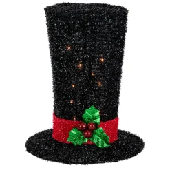 Lighted Tree Toppers*Northlight 9.25" Lighted Black Tinsel Top Hat Christmas Tree Topper, Clear Lights