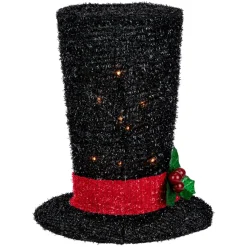 Lighted Tree Toppers*Northlight 9.25" Lighted Black Tinsel Top Hat Christmas Tree Topper, Clear Lights