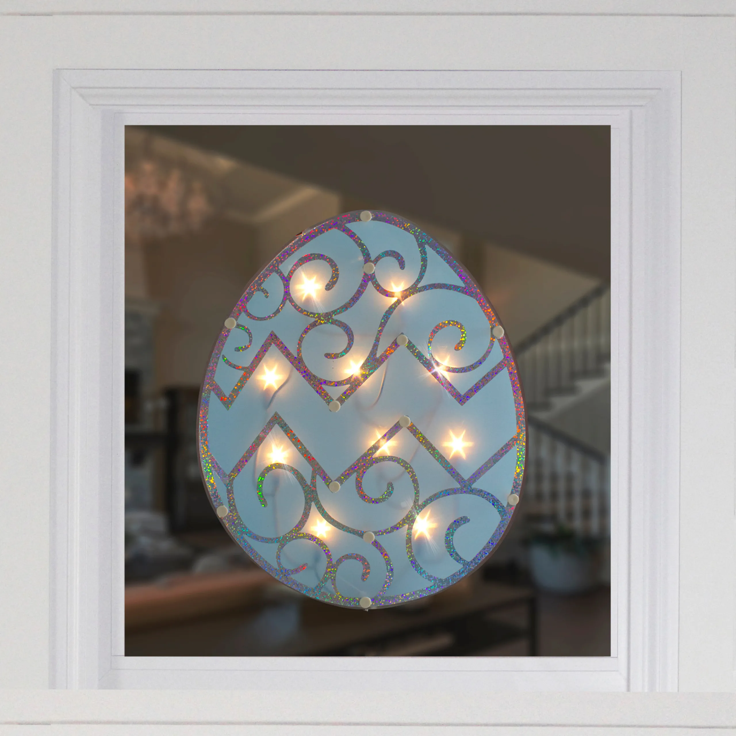 Northlight 12" Lighted Blue Easter Egg Window Silhouette Decoration