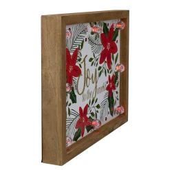 Signs & Plaques*Northlight 11.8" Lighted Brown Wooden Frame Poinsettia "Joy To The World" In Glitter Christmas Plaque