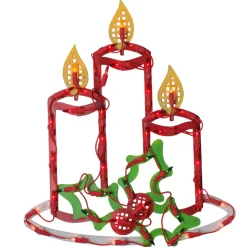 Window Decorations*Northlight 16.5" Lighted Candles With Holly And Berry Christmas Window Silhouette