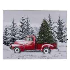 Wall & Door Decorations*Northlight 8" Lighted Christmas Tree In A Red Truck Tabletop Canvas Art