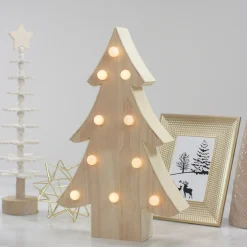 Signs & Plaques*Northlight 15" Lighted 3D Wooden Christmas Tree Tabletop Decor