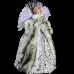 Angel Tree Toppers*Northlight 16" Lighted Fiber Optic Angel In Silver Gingham Coat Christmas Tree Topper