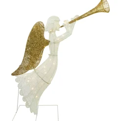 Outdoor Decorations*Northlight 48" Lighted Glittered Silver And Gold Trumpeting Angel Christmas Outdoor Decoration
