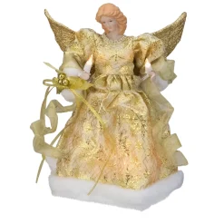 Angel Tree Toppers*Kurt Adler 12" Lighted Gold Angel With A Snowflakes Christmas Tree Topper - Clear Lights