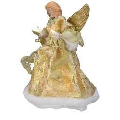 Angel Tree Toppers*Kurt Adler 12" Lighted Gold Angel With A Snowflakes Christmas Tree Topper - Clear Lights