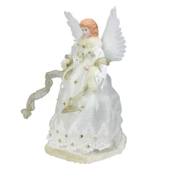 Angel Tree Toppers*Kurt Adler 16" Lighted Gold Fiber Optic Animated Porcelain Angel Christmas Tree Topper