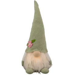 Northlight 12.25" Lighted Green Spring Gnome With Flower Hat