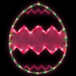 Northlight 17" Lighted Green With Pink Chevron Stripe Easter Egg Window Silhouette