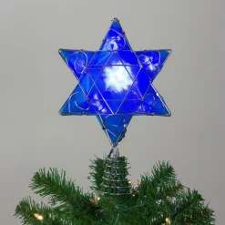 Lighted Tree Toppers*Kurt Adler 8" Lighted Hanukkah Star Tree Topper - Clear Lights