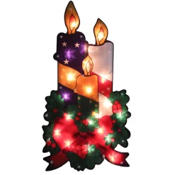 Window Decorations*Northlight 17.5" Lighted Holly And Berry With Candles And Bow Christmas Window Silhouette