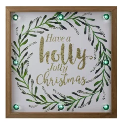 Signs & Plaques*Northlight 11.75" Lighted "Holly Jolly" With A Green Wreath Wood Christmas Plaque