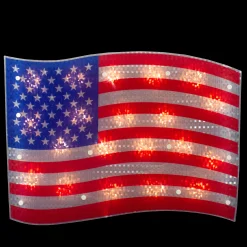 Northlight 17" Lighted Holographic Red, White And Blue American Flag Window Silhouette Decoration