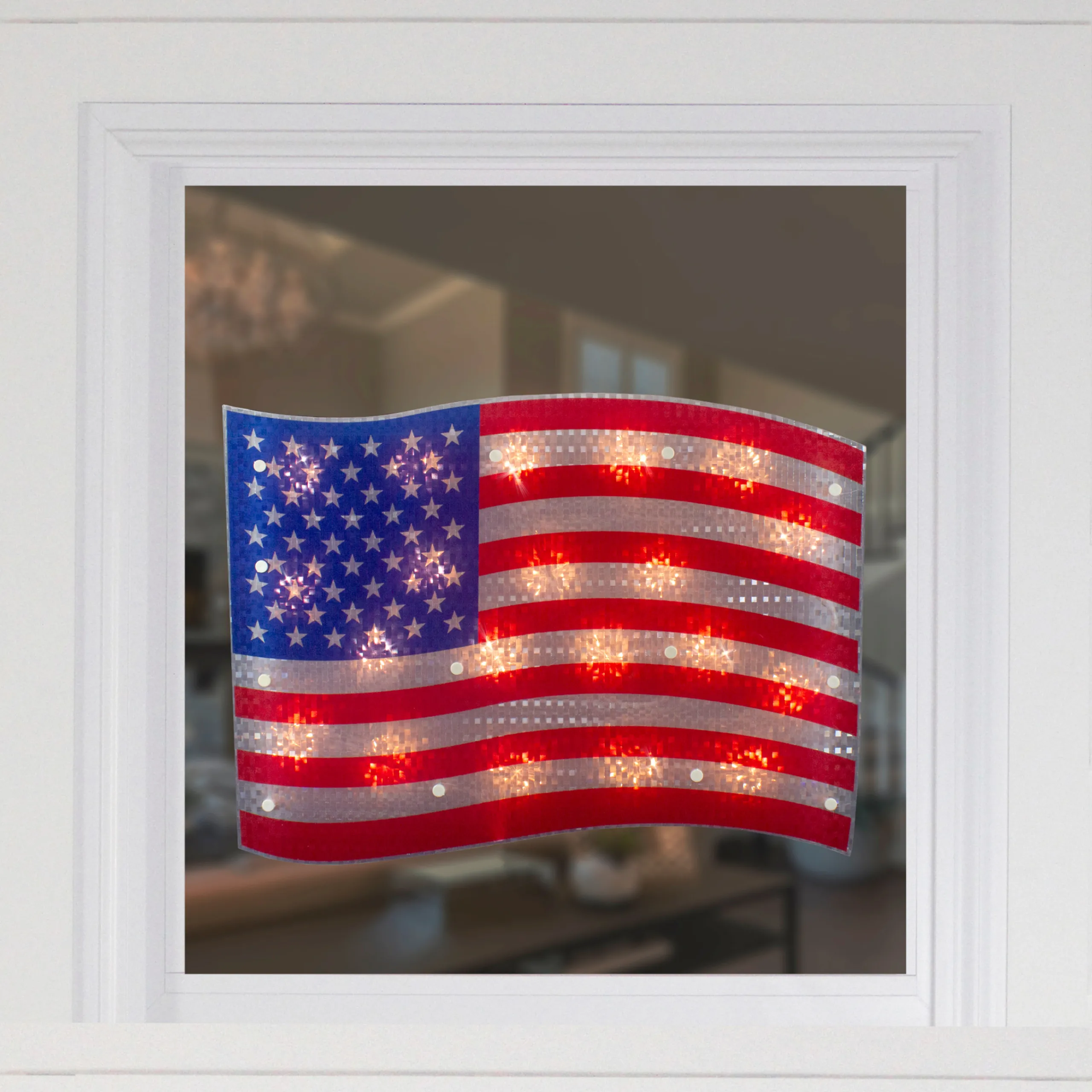 Northlight 17" Lighted Holographic Red, White And Blue American Flag Window Silhouette Decoration
