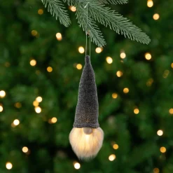 Northlight Fantasy & Sci Fi>8" Lighted Metallic Gray Knit Gnome Head Christmas Ornament