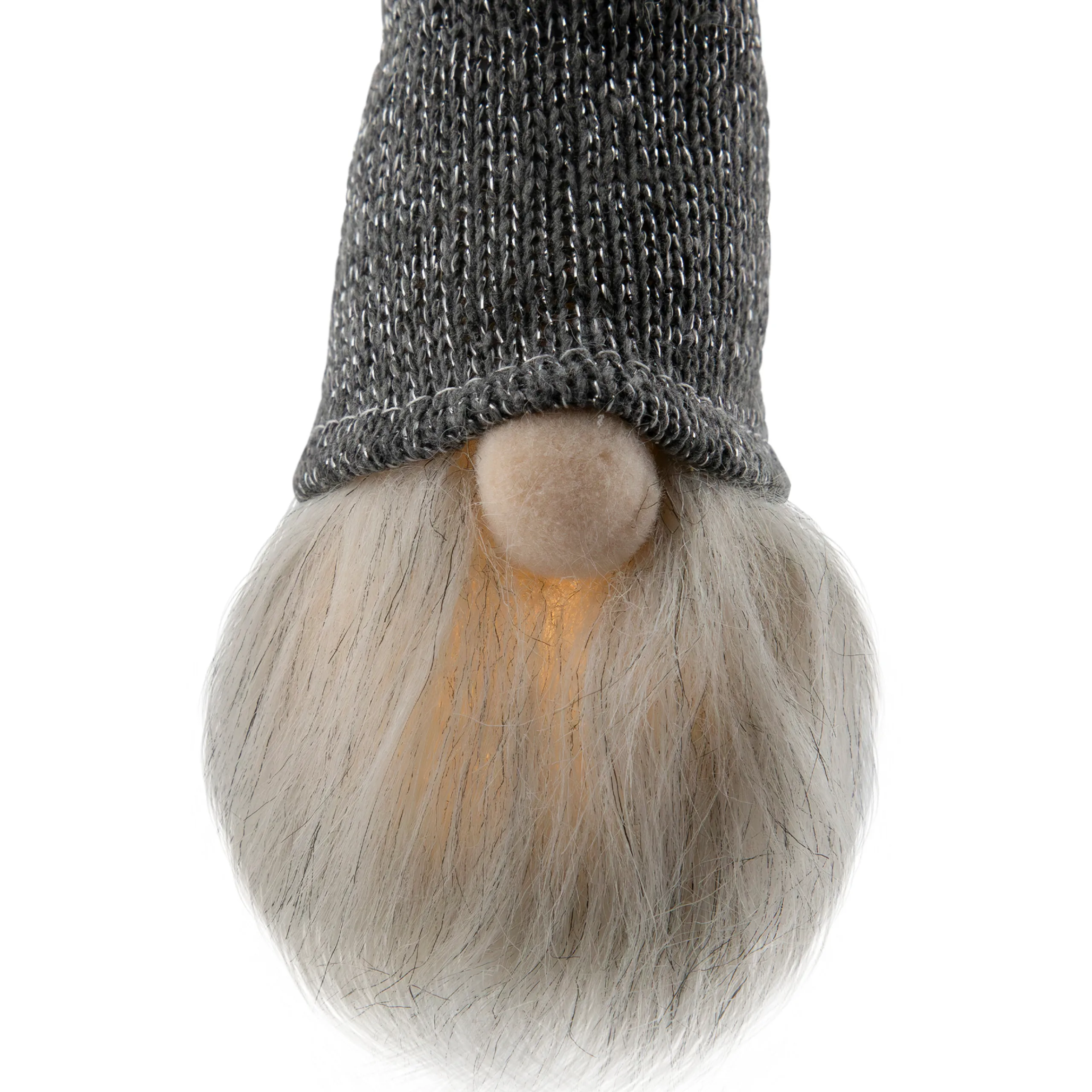 Northlight Fantasy & Sci Fi>8" Lighted Metallic Gray Knit Gnome Head Christmas Ornament