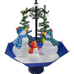Northlight Snowing Trees>30" Lighted Musical Snowing Snowman Family In Umbrella Base Christmas Decoration