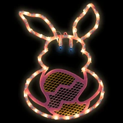 Northlight 17" Lighted Pink Bunny With Easter Egg Window Silhouette