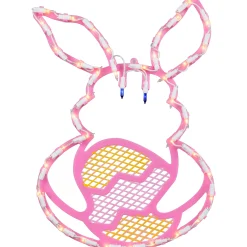 Northlight 17" Lighted Pink Bunny With Easter Egg Window Silhouette