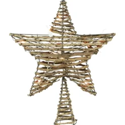 Star Tree Toppers*Northlight 11" Lighted Rattan Twigs Star Christmas Tree Topper- Clear Lights, White Wire