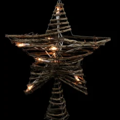 Star Tree Toppers*Northlight 11" Lighted Rattan Twigs Star Christmas Tree Topper- Clear Lights, White Wire