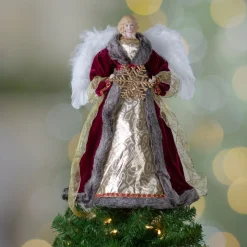 Angel Tree Toppers*Northlight 18" Lighted Red And Gold Angel In A Dress Christmas Tree Topper - Warm White Lights