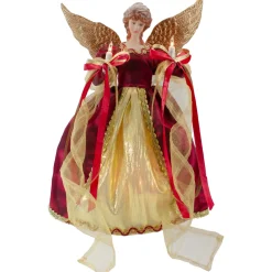 Angel Tree Toppers*Northlight 13.5" Lighted Red And Gold Angel With Wings Christmas Tree Topper - Clear Lights