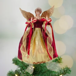 Angel Tree Toppers*Northlight 13.5" Lighted Red And Gold Angel With Wings Christmas Tree Topper - Clear Lights
