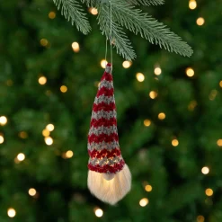 Northlight Fantasy & Sci Fi>8" Lighted Red And Gray Knit Gnome Head Christmas Ornament