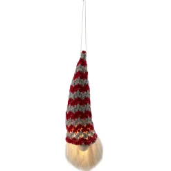Northlight Fantasy & Sci Fi>8" Lighted Red And Gray Knit Gnome Head Christmas Ornament