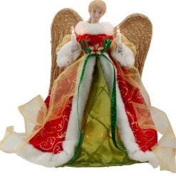 Angel Tree Toppers*Northlight 12" Lighted Red And Green Angel With Wings Christmas Tree Topper - Clear Lights