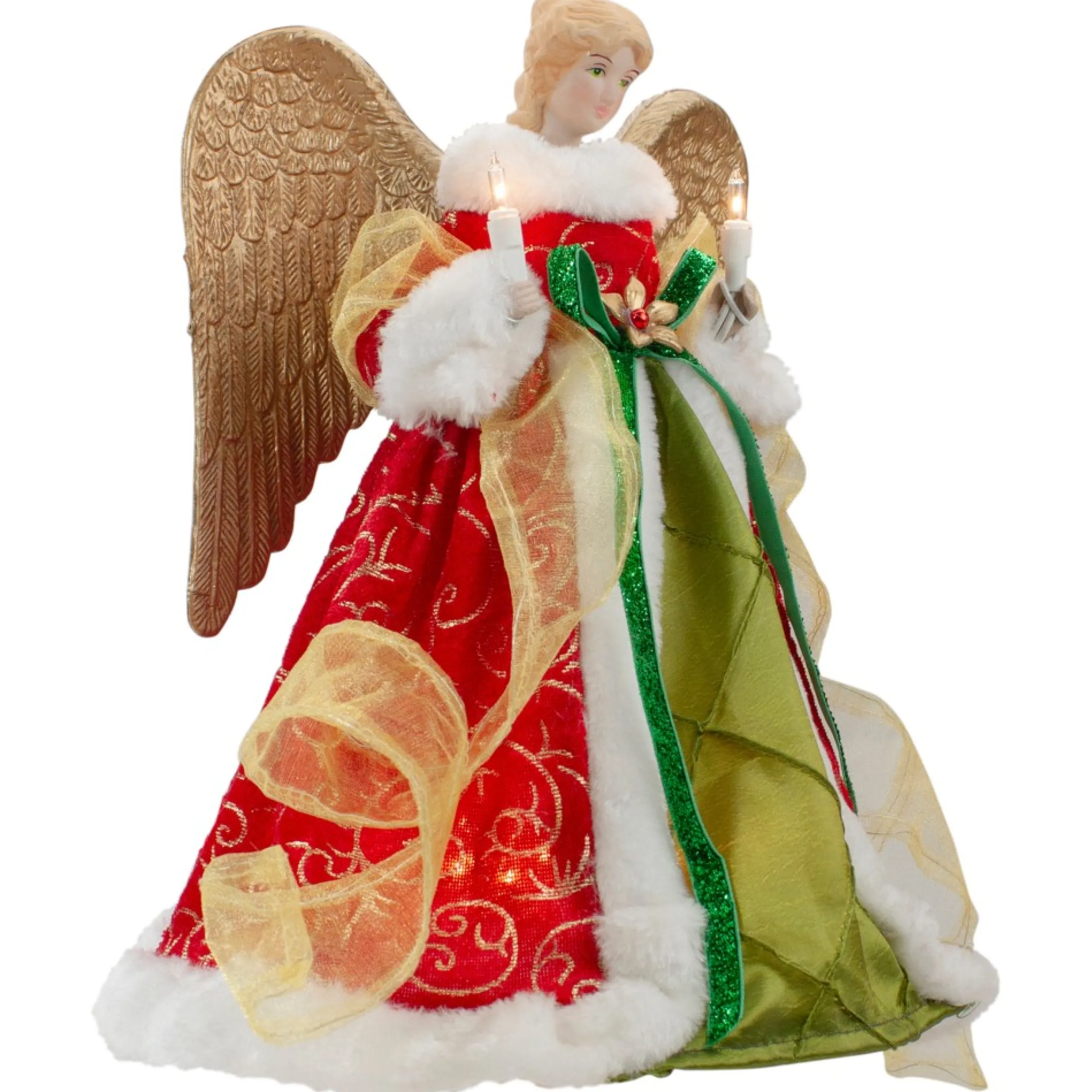 Angel Tree Toppers*Northlight 12" Lighted Red And Green Angel With Wings Christmas Tree Topper - Clear Lights