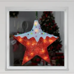 Window Decorations*Northlight 18" Lighted Red And White Candy Covered Sisal Star Christmas Window Decoration