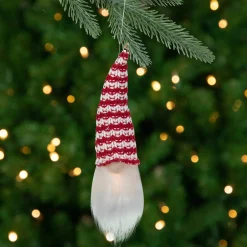 Northlight Fantasy & Sci Fi>8" Lighted Red And White Knit Gnome Head Christmas Ornament