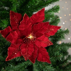 Northlight 20" Lighted Red Glittered Velvet Christmas Poinsettia Floral Pick