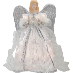Angel Tree Toppers*Northlight 12" Lighted Silver Angel With Wings Christmas Tree Topper - Clear Lights