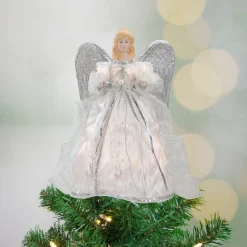 Angel Tree Toppers*Northlight 12" Lighted Silver Angel With Wings Christmas Tree Topper - Clear Lights