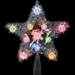 Star Tree Toppers*Northlight 9" Lighted Silver Star Christmas Tree Topper - Multicolor Lights