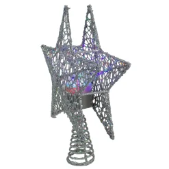 Star Tree Toppers*Northlight 13" Lighted Silver Star With Rotating Projector Christmas Tree Topper - Multicolor Led Lights