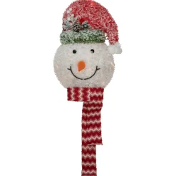 Lighted Tree Toppers*Northlight 22" Lighted Snowman Wearing A Red Frosted Hat With Pine Christmas Tree Topper