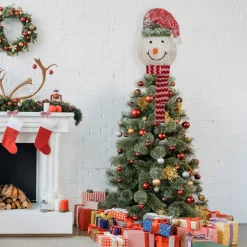 Lighted Tree Toppers*Northlight 22" Lighted Snowman Wearing A Red Frosted Hat With Pine Christmas Tree Topper