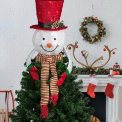Lighted Tree Toppers*Northlight 21.5" Lighted Snowman With Red Top Hat Christmas Tree Topper